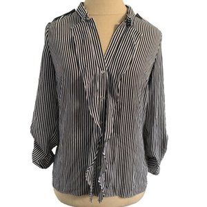 Oasis Black and White Striped Ruffle Blouse Size 8